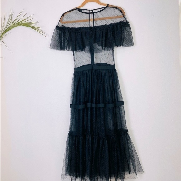Gianni Bini Black Mesh Ruffle Midi/Maxi Dress Small - Picture 7 of 11